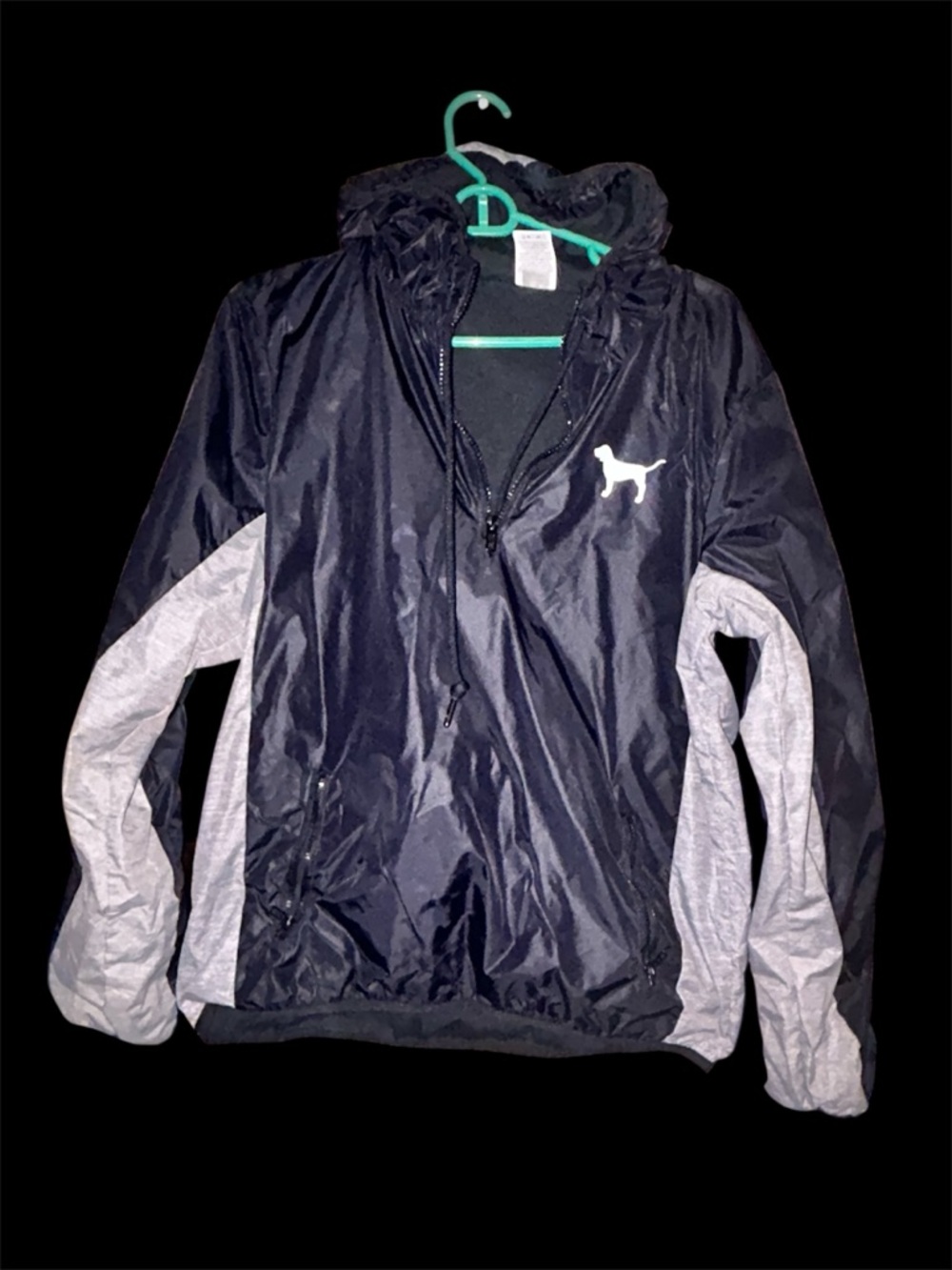 PINK Victoria’s Secret Black & Grey Colorblock Anorak Windbreaker Jacket XS/S